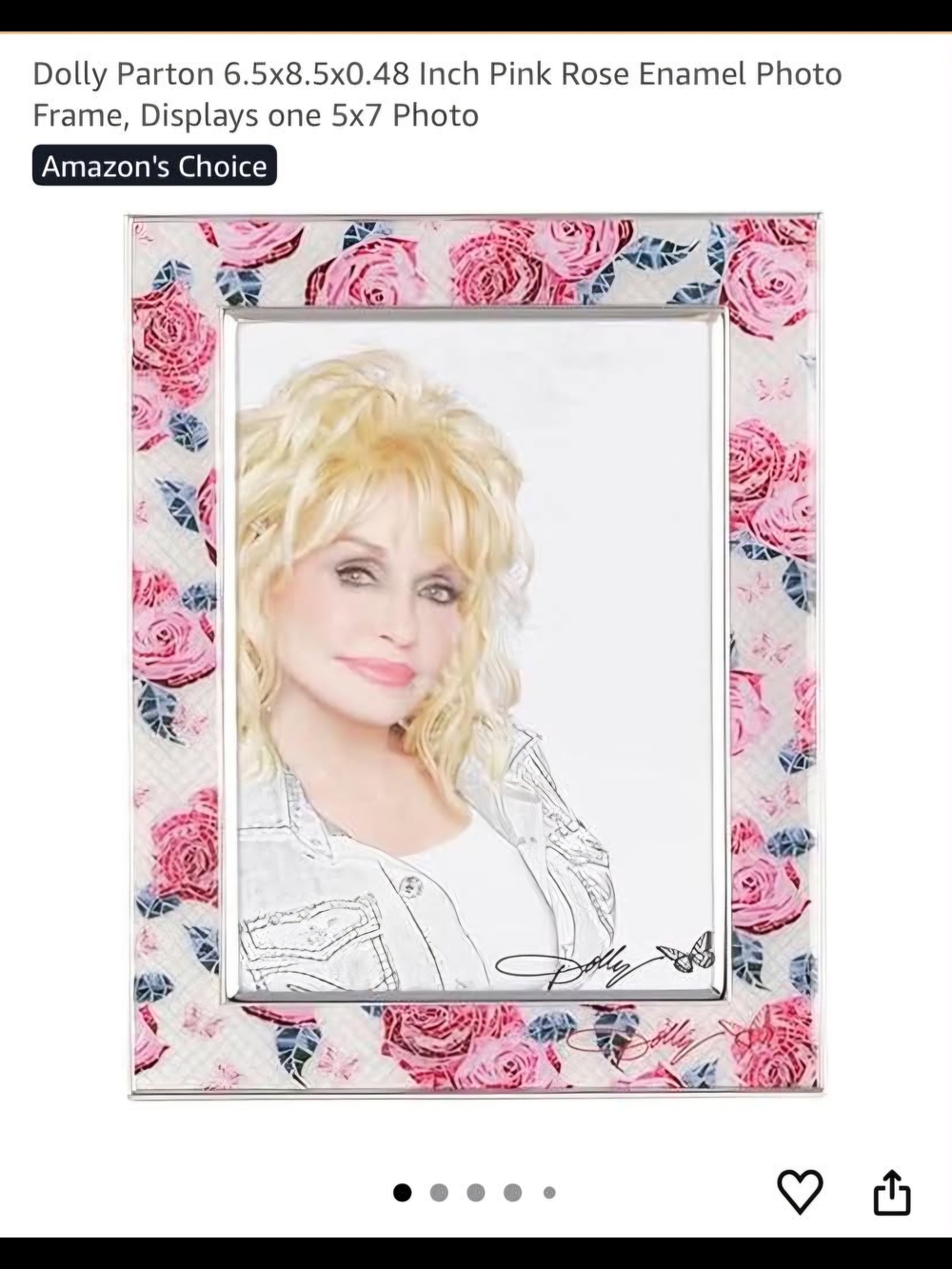 Dolly Parton Pink Rose Enamel 5x7 Photo Frame